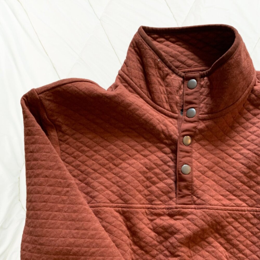 Quilted Snap Sweater Men's L Pullover (Rust)